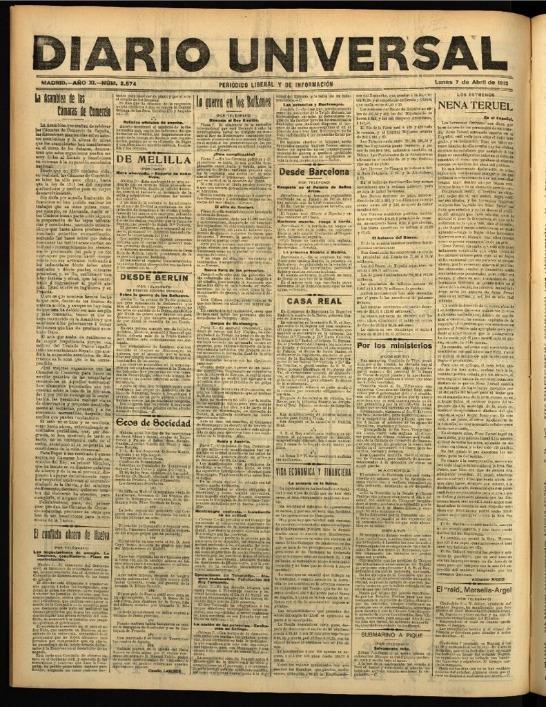 Miniatura de Diario Universal del 7 de abril de 1913