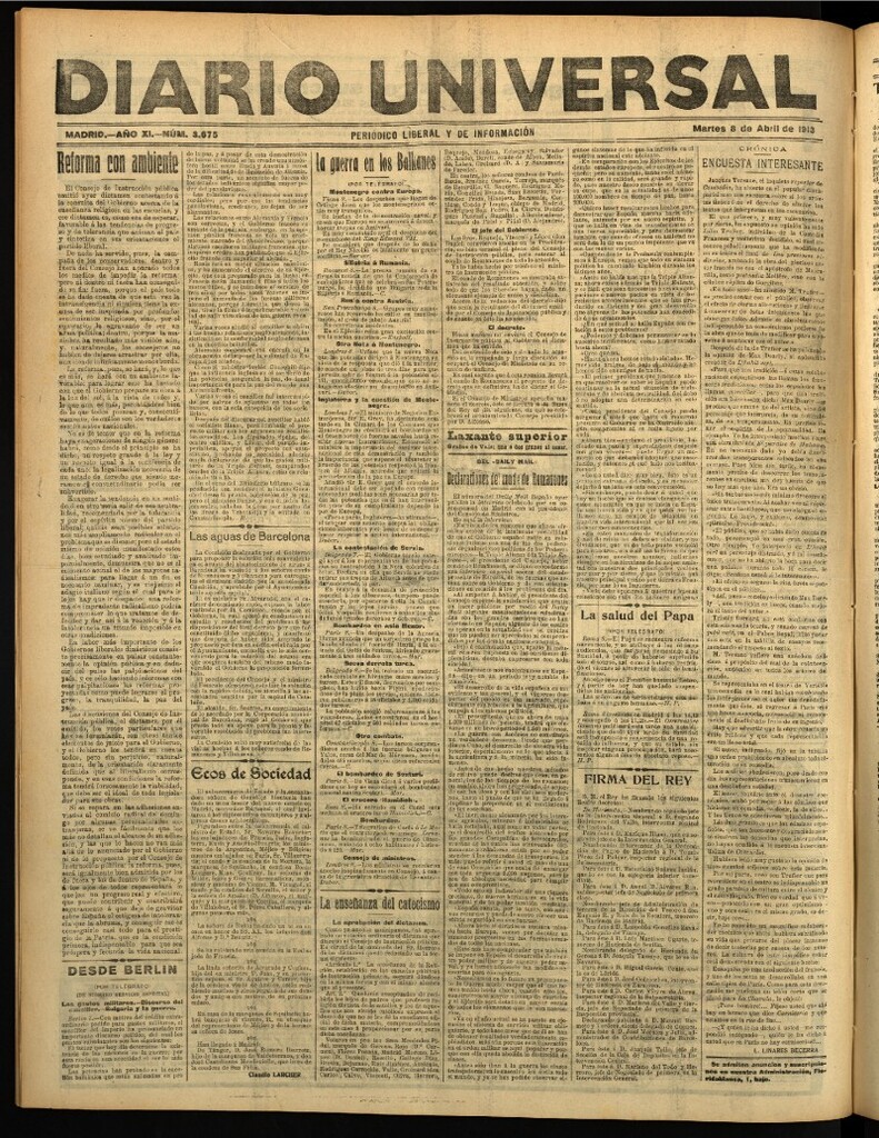 Miniatura de Diario Universal del 8 de abril de 1913