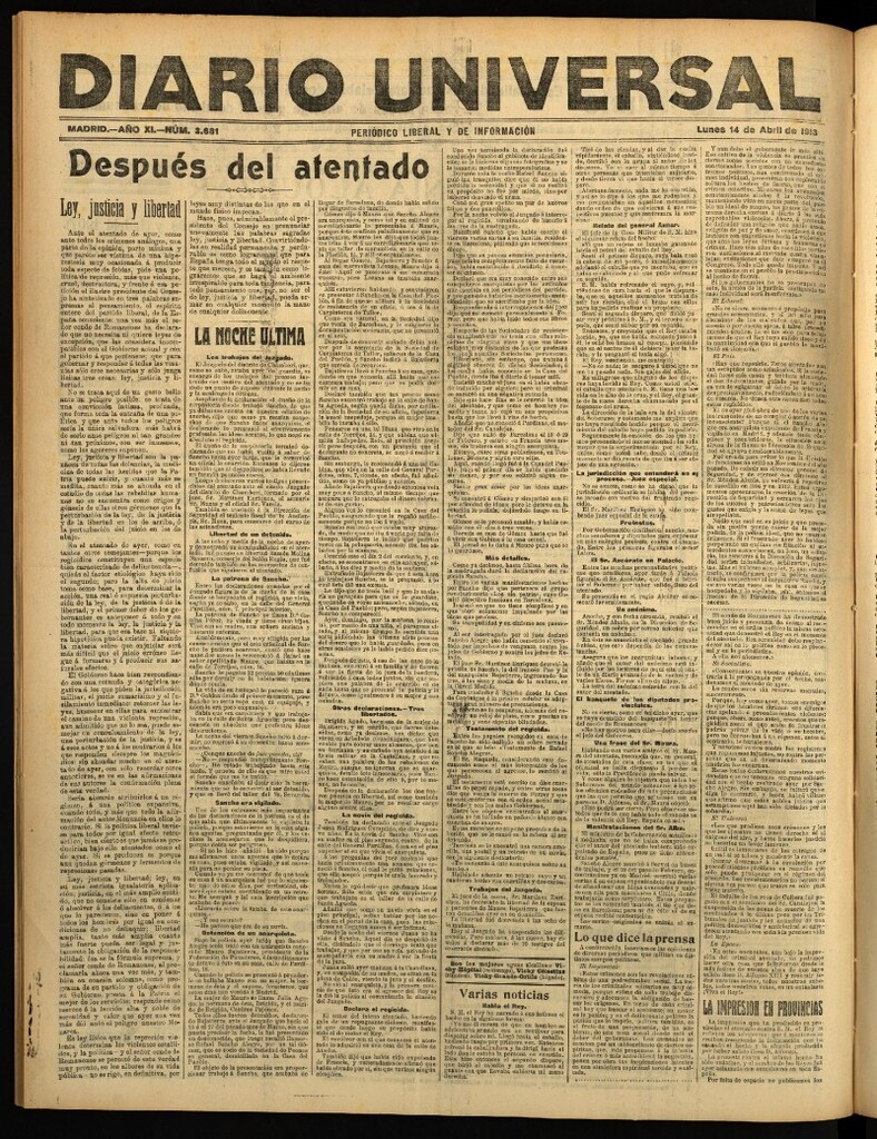 Miniatura de Diario Universal del 14 de abril de 1913