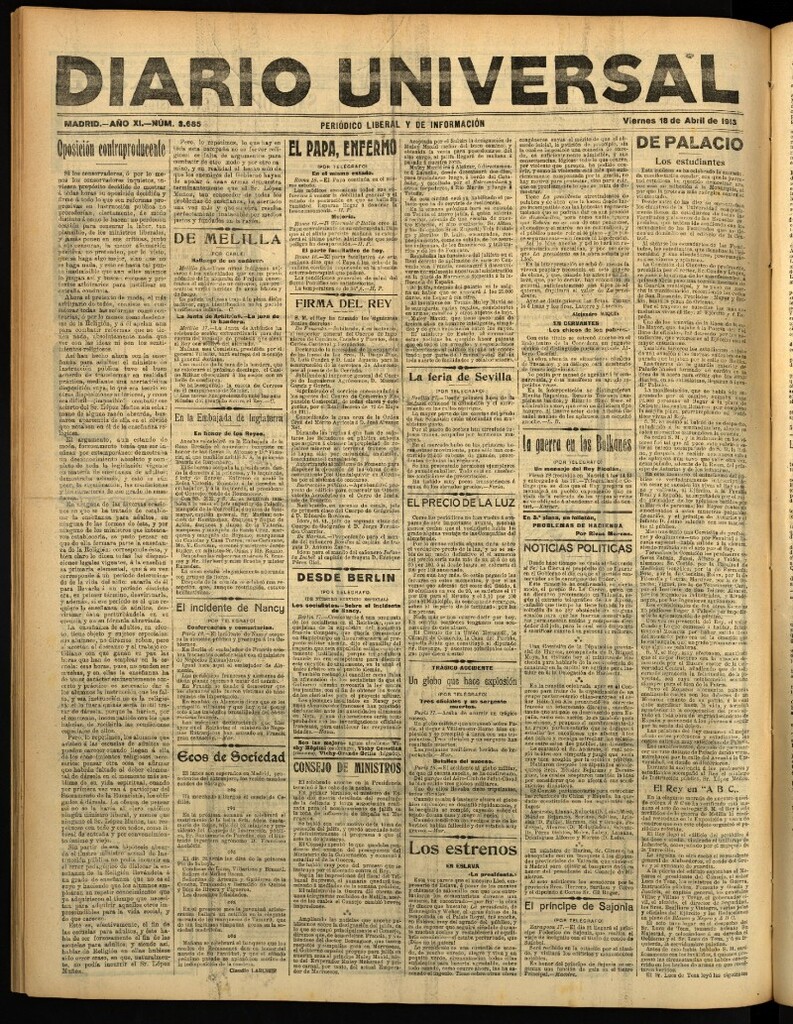 Miniatura de Diario Universal del 18 de abril de 1913