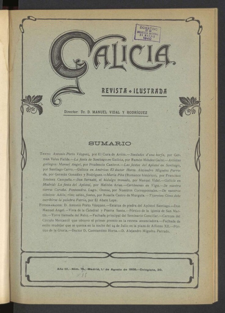 Miniatura de Galicia en Madrid: revista decenal ilustrada del 1 de agosto de 1908