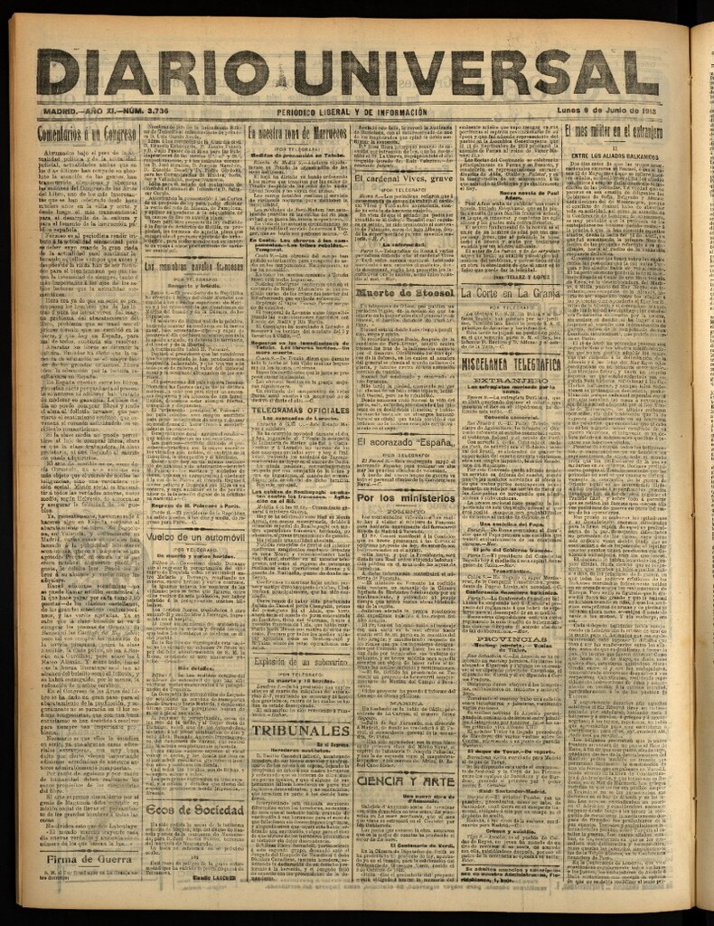 Miniatura de Diario Universal del 9 de junio de 1913