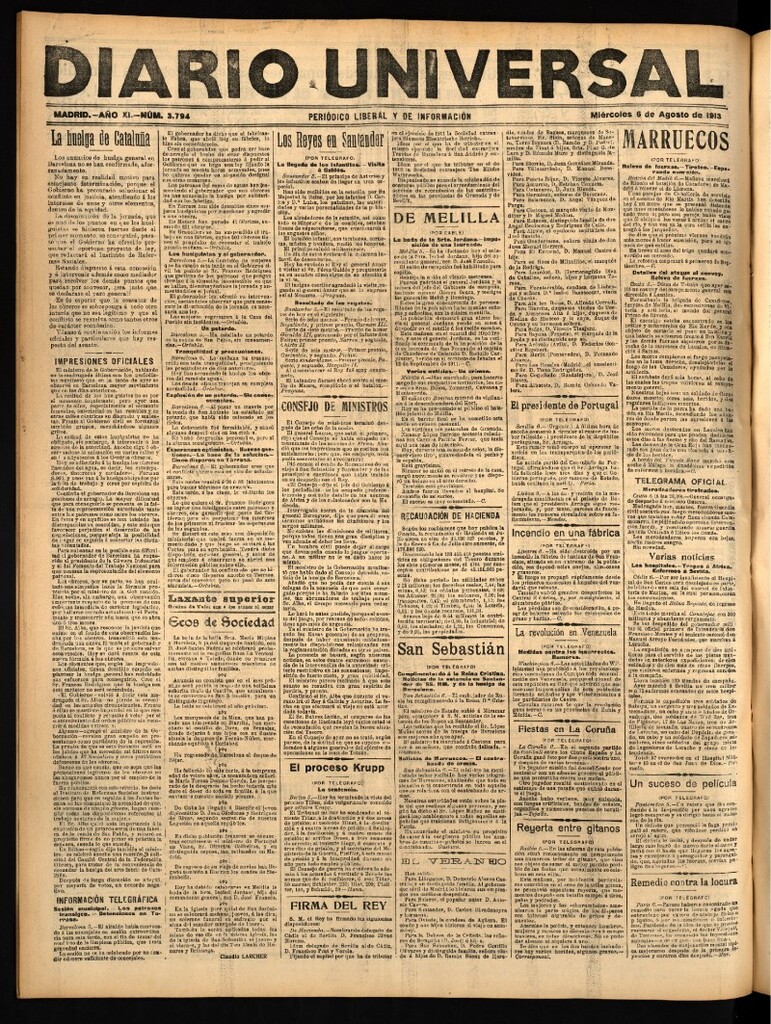 Miniatura de Diario Universal del 6 de agosto de 1913