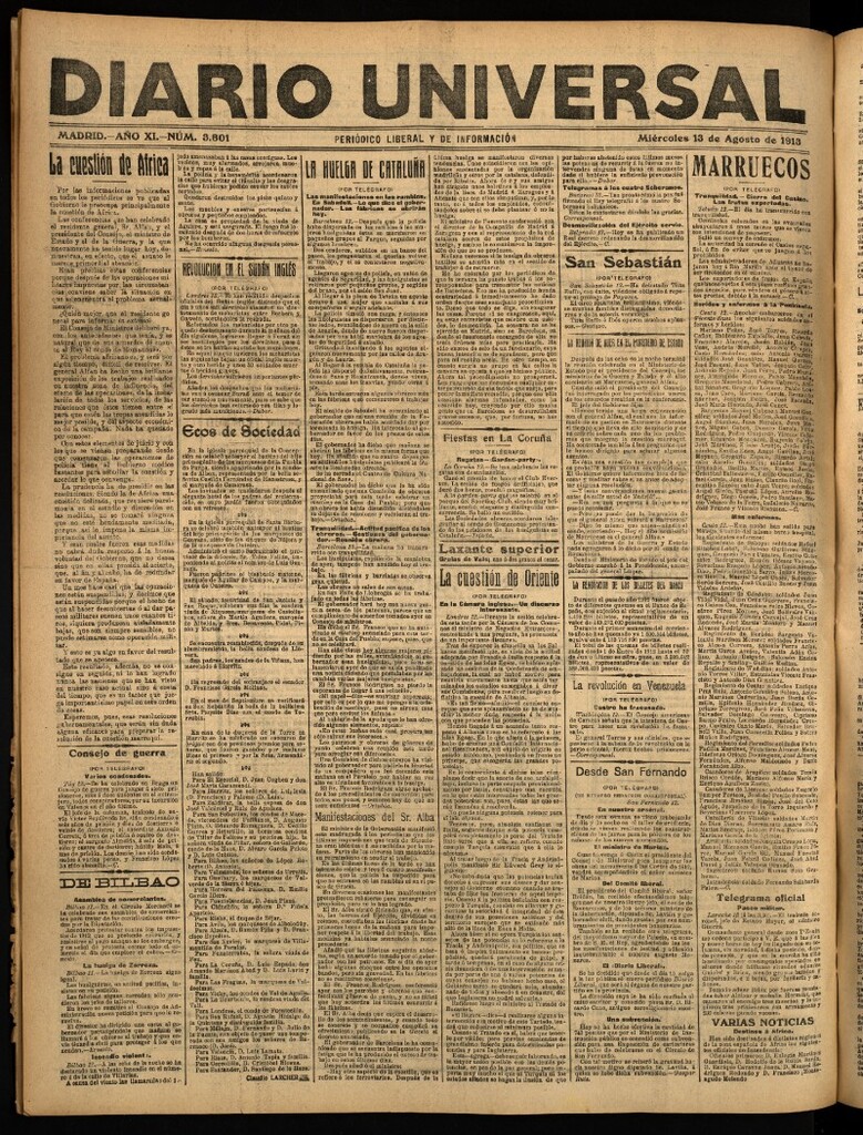 Miniatura de Diario Universal del 13 de agosto de 1913