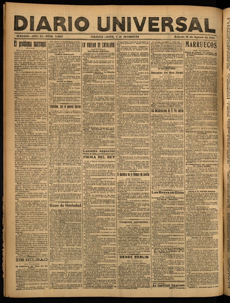 Miniatura de Diario Universal del 16 de agosto de 1913