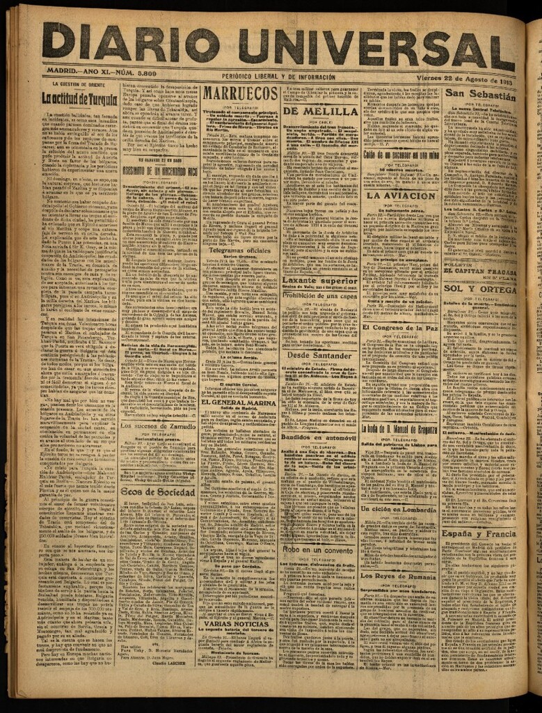 Miniatura de Diario Universal del 22 de agosto de 1913