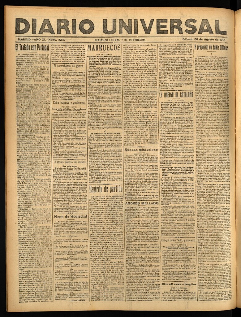 Miniatura de Diario Universal del 30 de agosto de 1913