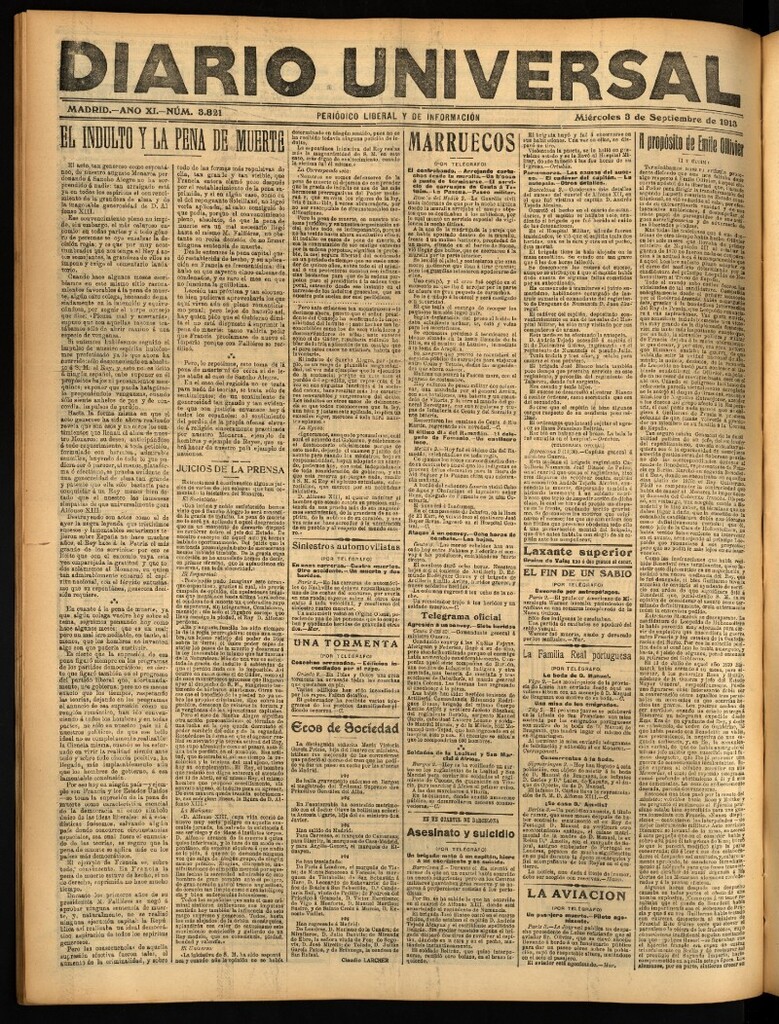 Miniatura de Diario Universal del 3 de septiembre de 1913