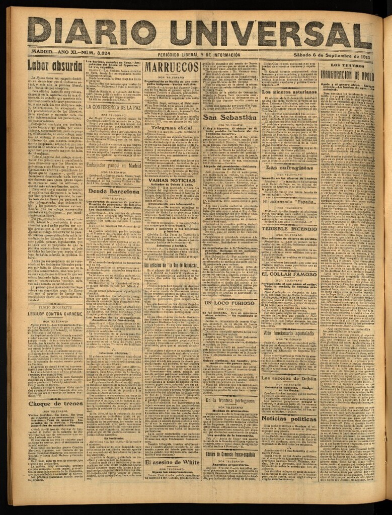 Miniatura de Diario Universal del 6 de septiembre de 1913