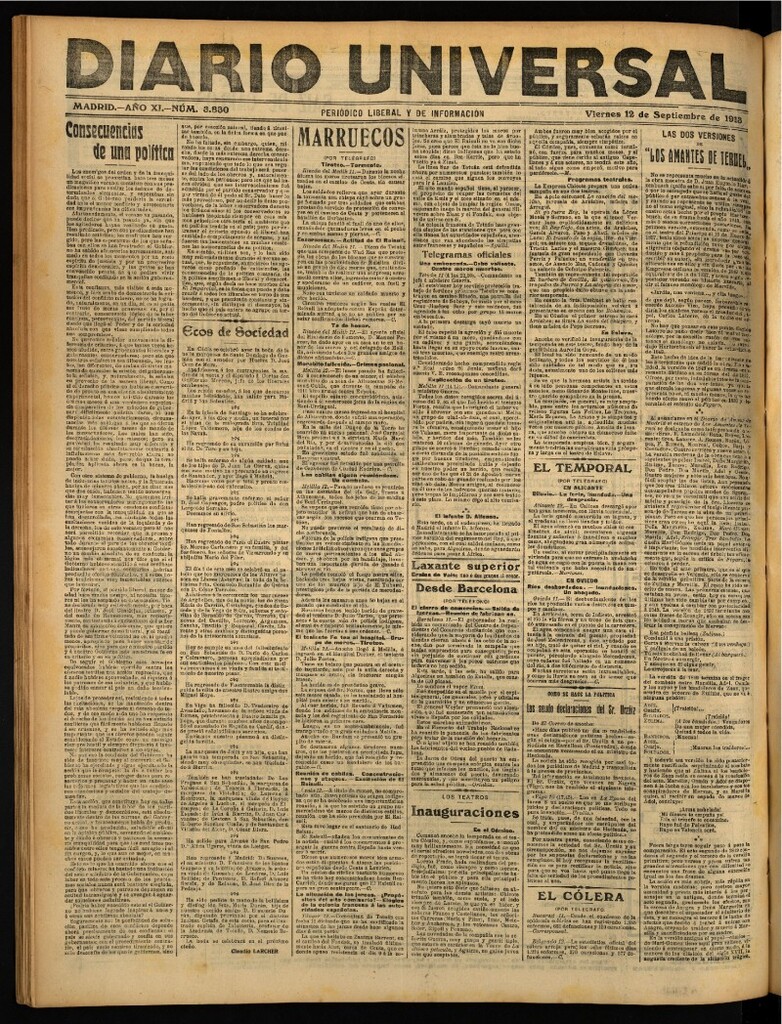 Miniatura de Diario Universal del 12 de septiembre de 1913