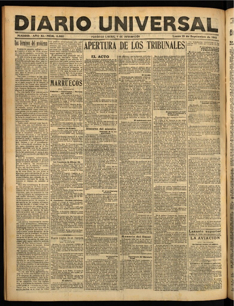 Miniatura de Diario Universal del 15 de septiembre de 1913