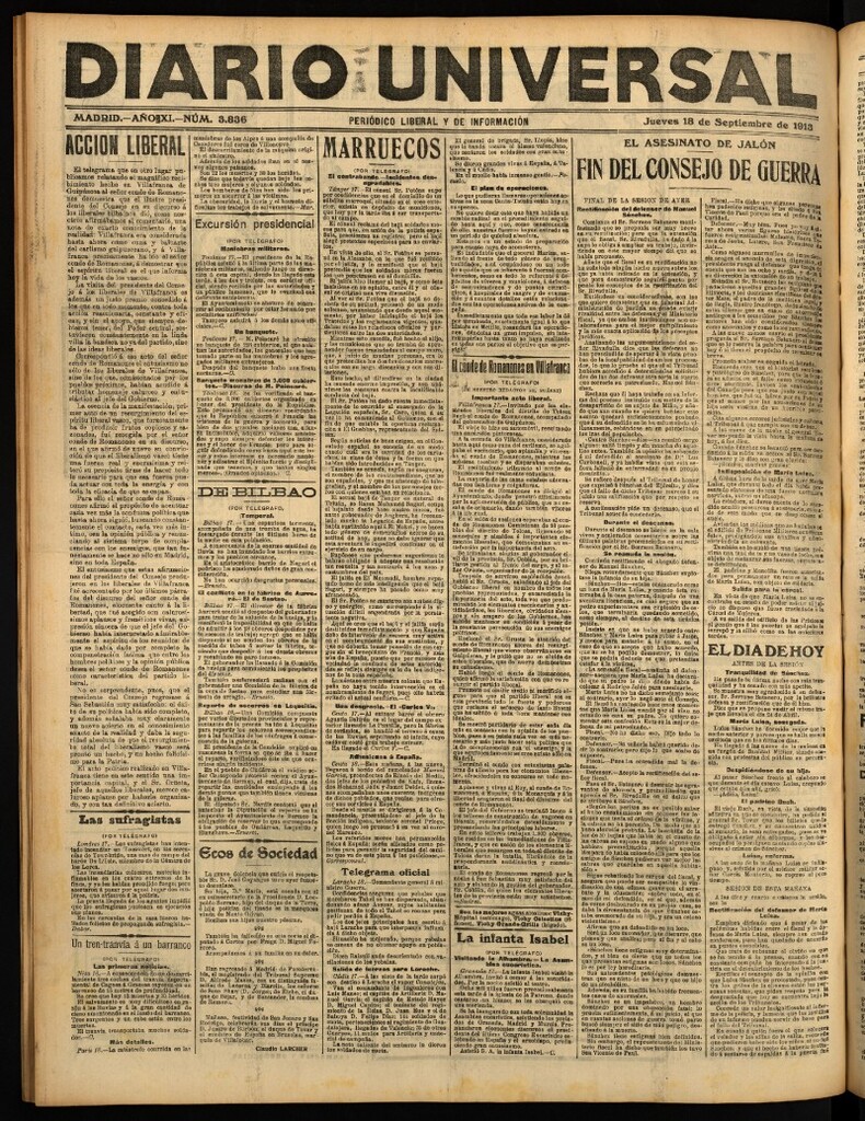 Miniatura de Diario Universal del 18 de septiembre de 1913