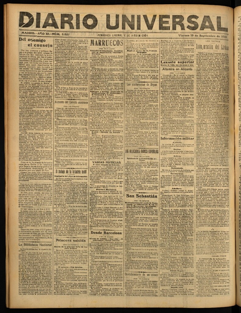 Miniatura de Diario Universal del 19 de septiembre de 1913