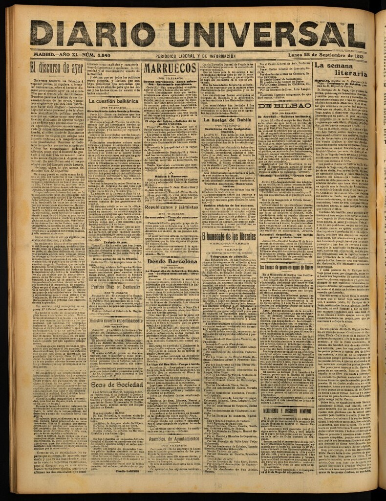 Miniatura de Diario Universal del 22 de septiembre de 1913