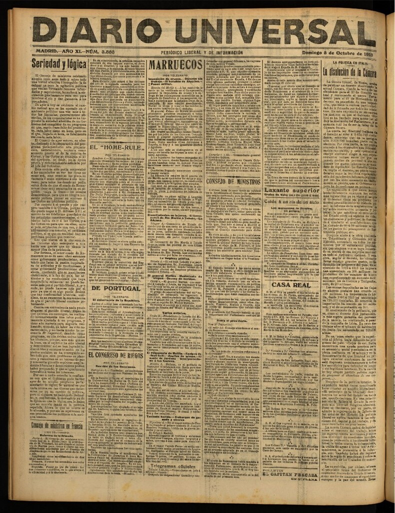 Miniatura de Diario Universal del 5 de octubre de 1913