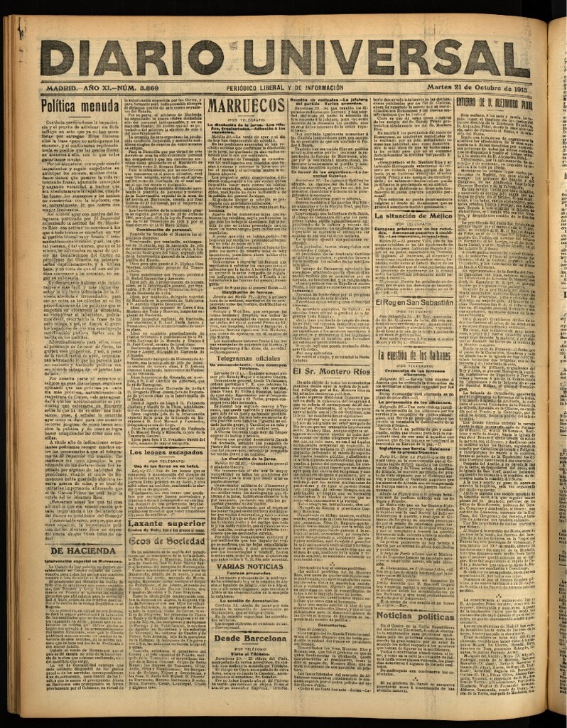 Miniatura de Diario Universal del 21 de octubre de 1913