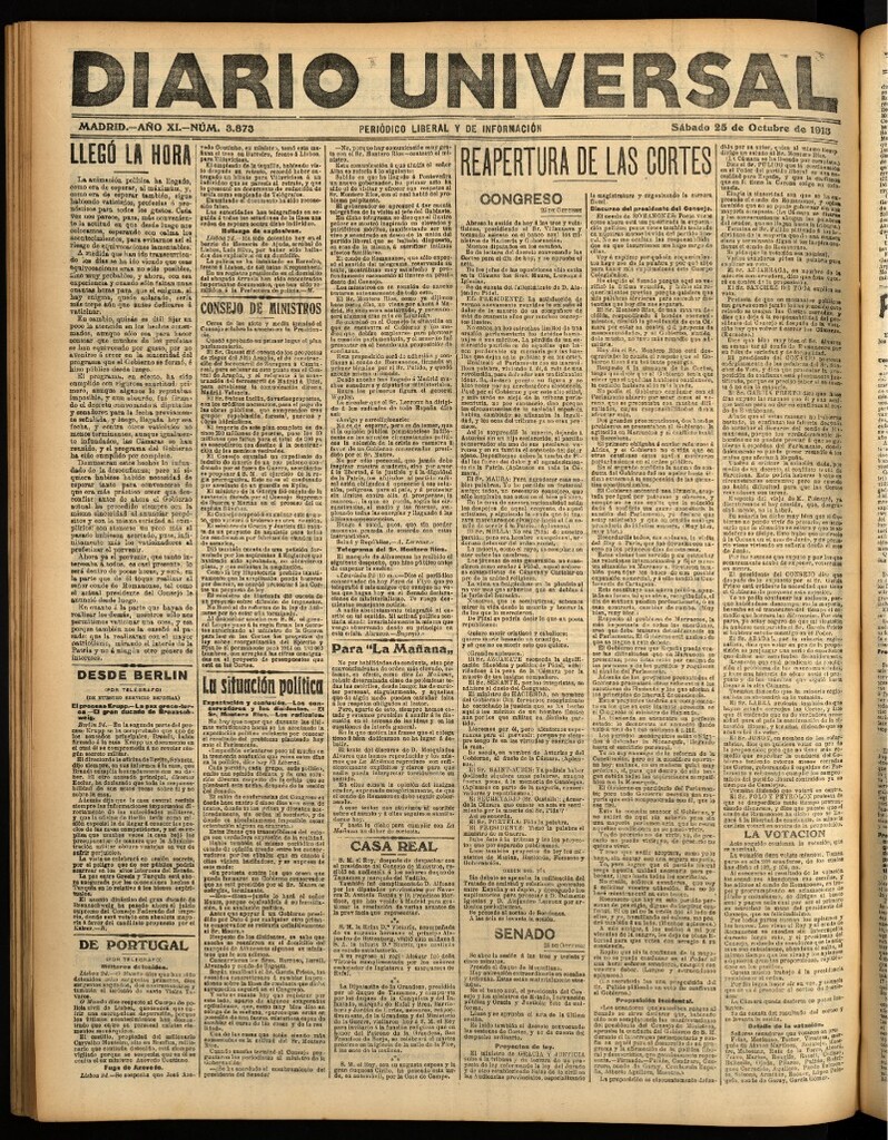 Miniatura de Diario Universal del 25 de octubre de 1913