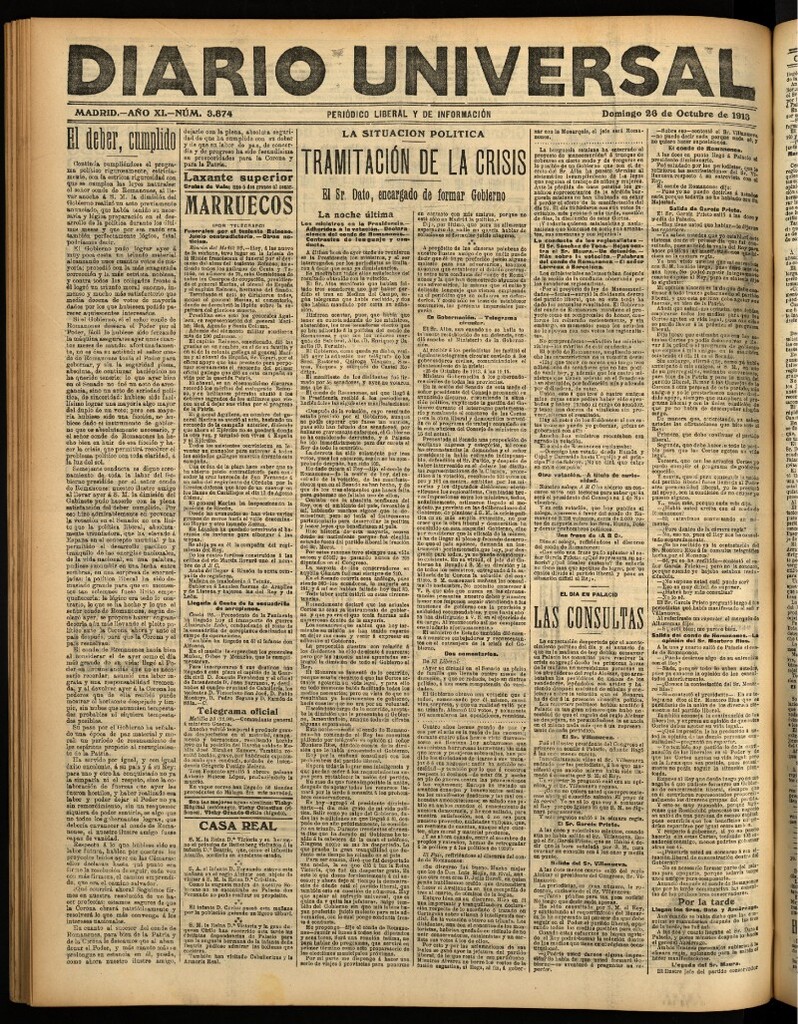 Miniatura de Diario Universal del 26 de octubre de 1913