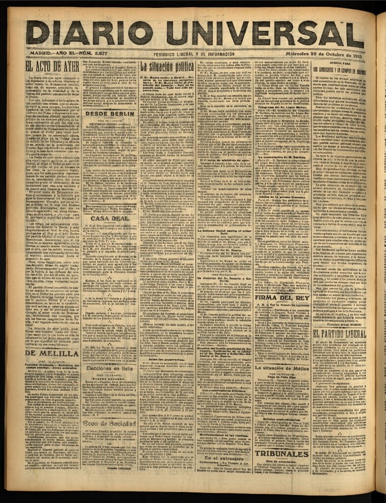 Miniatura de Diario Universal del 29 de octubre de 1913