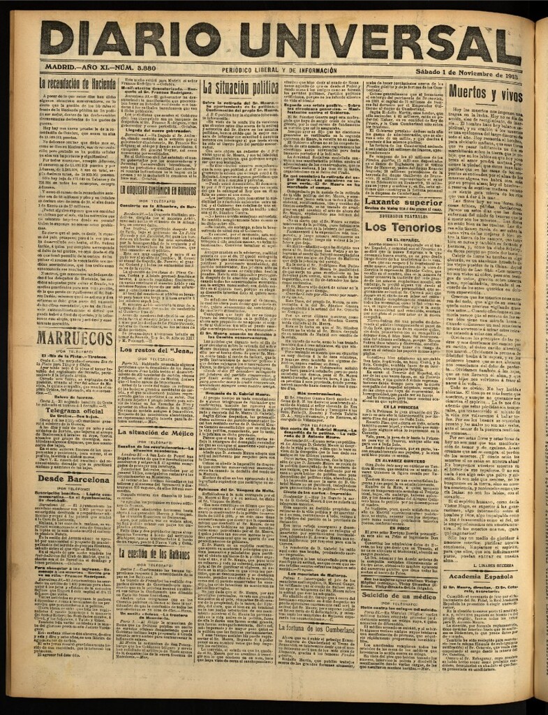 Miniatura de Diario Universal del 1 de noviembre de 1913
