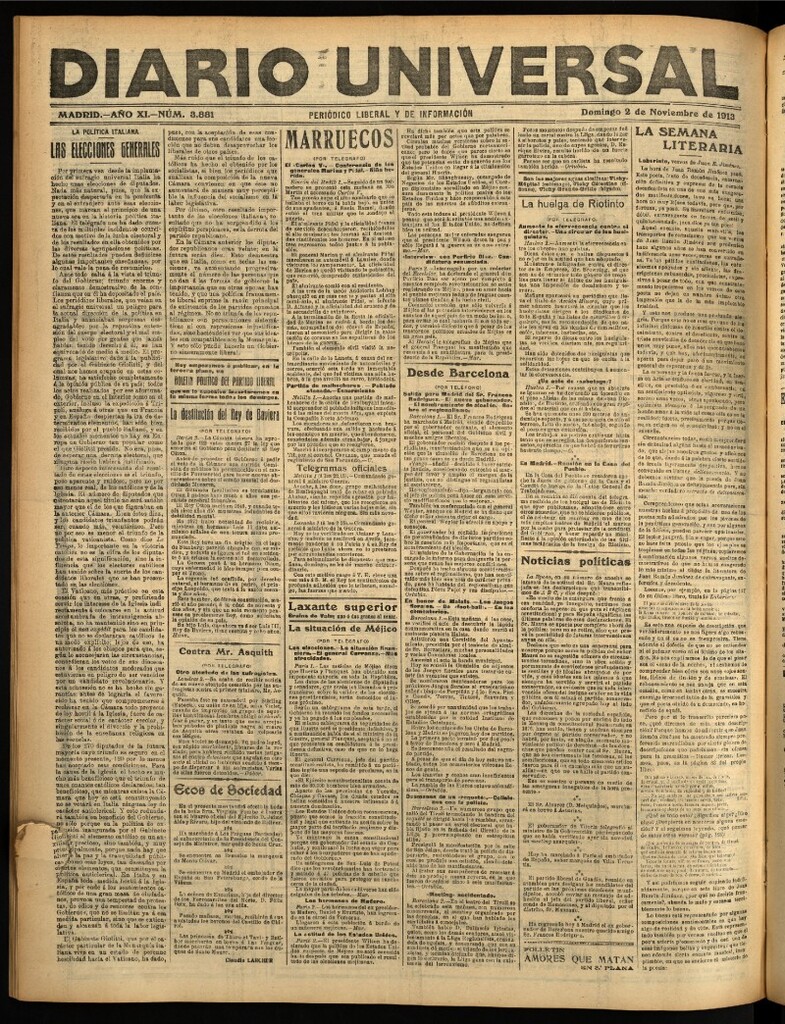 Miniatura de Diario Universal del 2 de noviembre de 1913