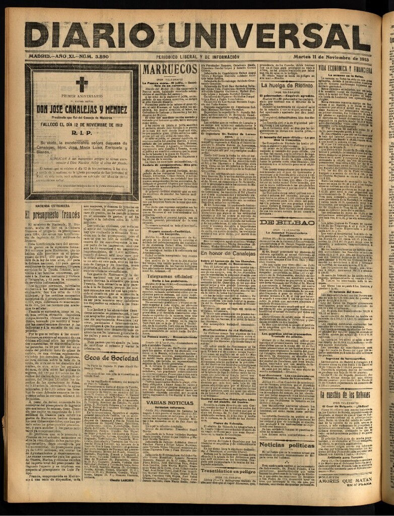 Miniatura de Diario Universal del 11 de noviembre de 1913