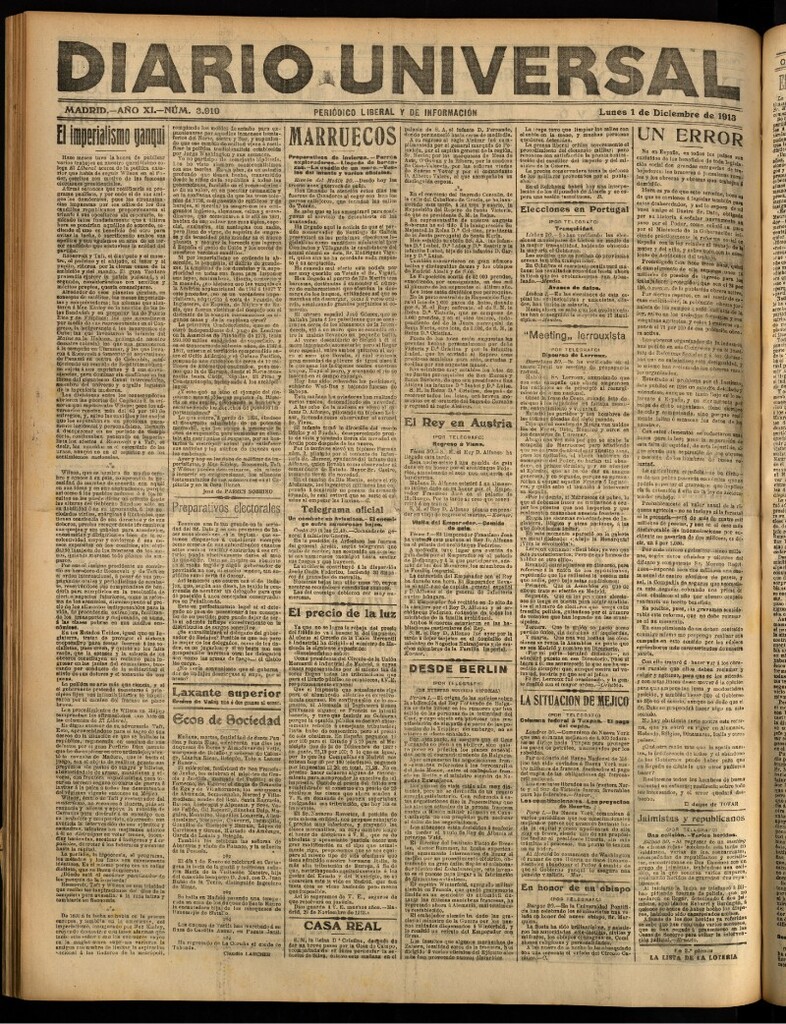 Miniatura de Diario Universal del 1 de diciembre de 1913