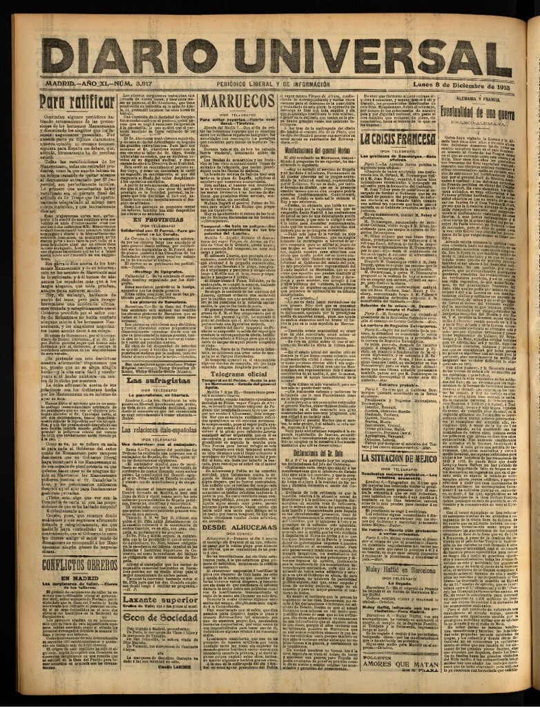 Miniatura de Diario Universal del 8 de diciembre de 1913