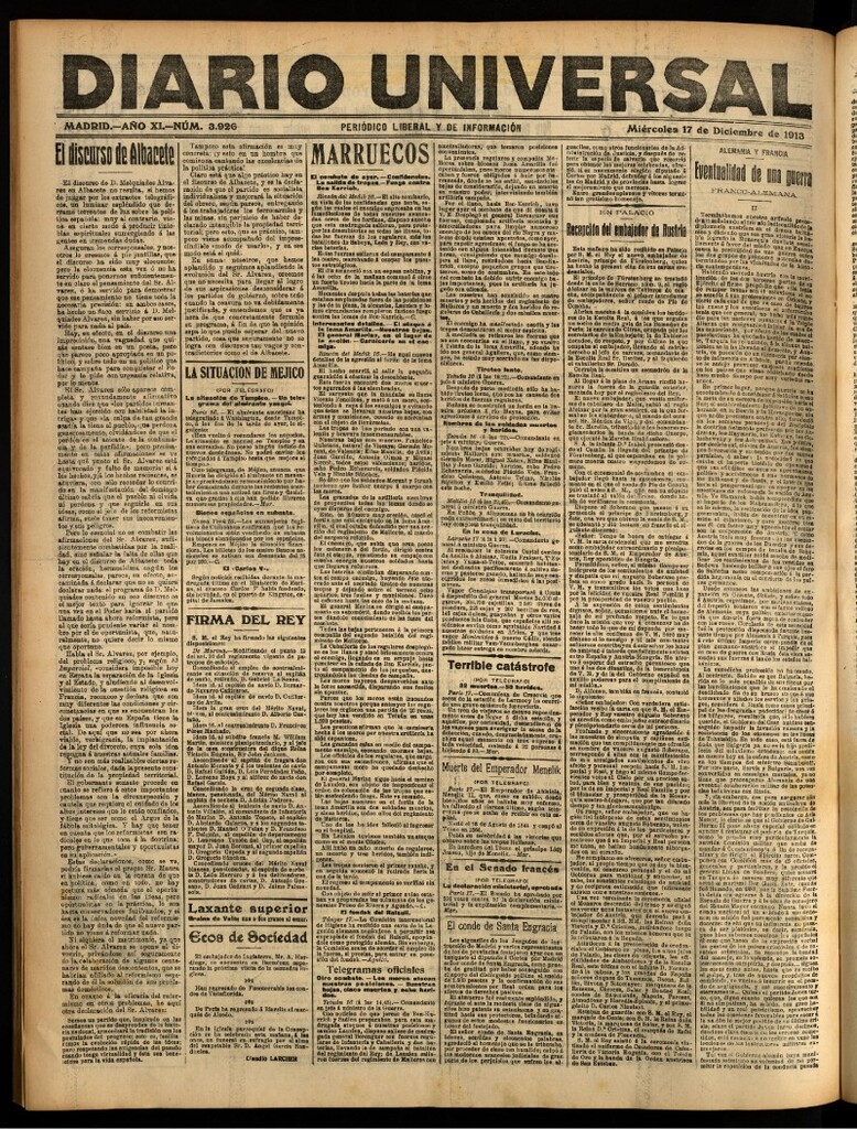Miniatura de Diario Universal del 17 de diciembre de 1913