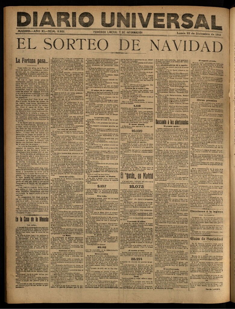 Miniatura de Diario Universal del 22 de diciembre de 1913