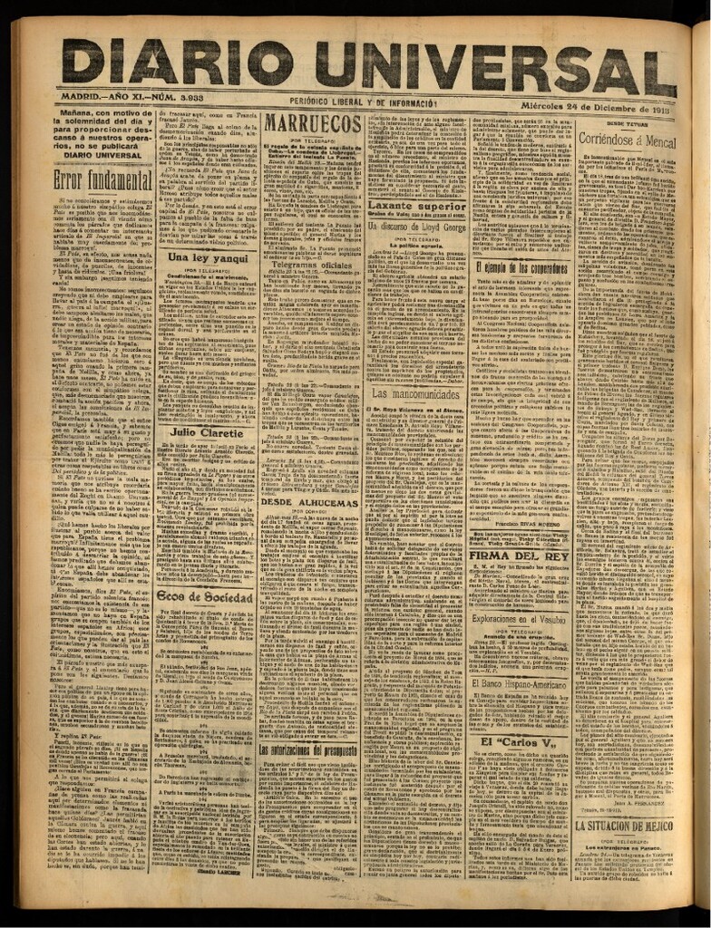 Miniatura de Diario Universal del 24 de diciembre de 1913
