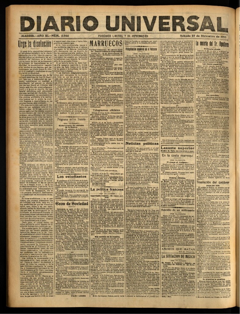 Miniatura de Diario Universal del 27 de diciembre de 1913