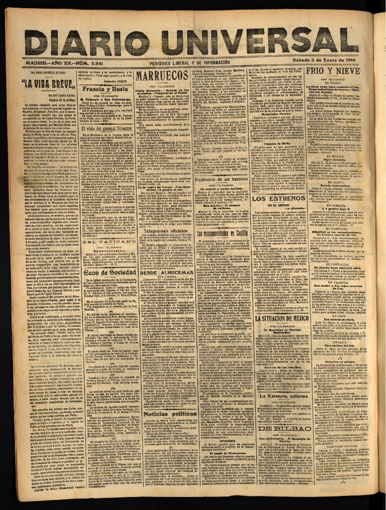 Miniatura de Diario Universal del 3 de enero de 1914