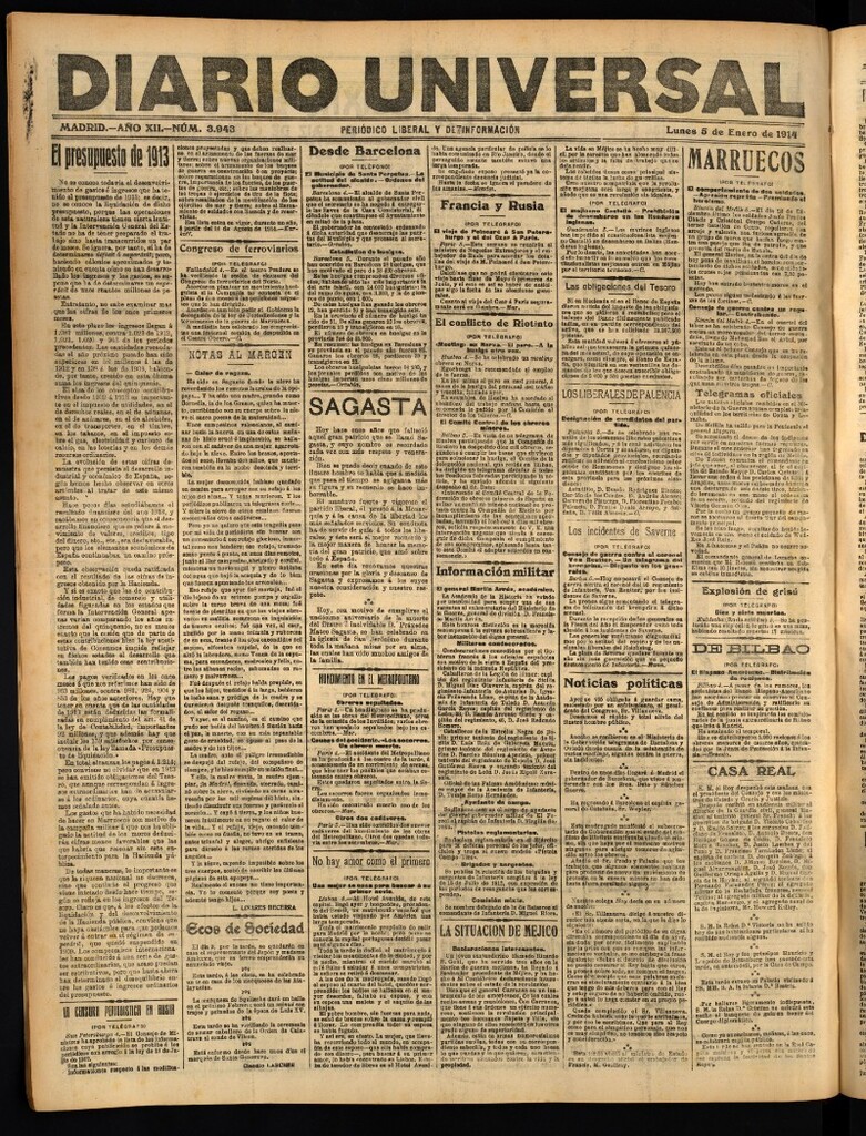 Miniatura de Diario Universal del 5 de enero de 1914