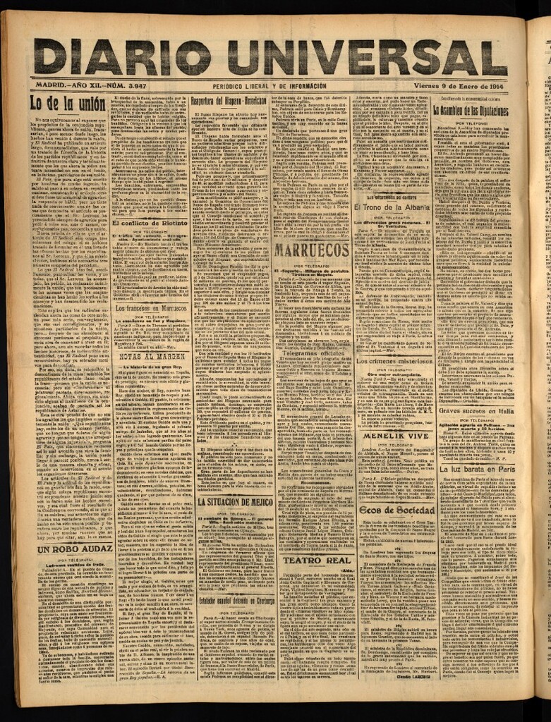 Miniatura de Diario Universal del 9 de enero de 1914