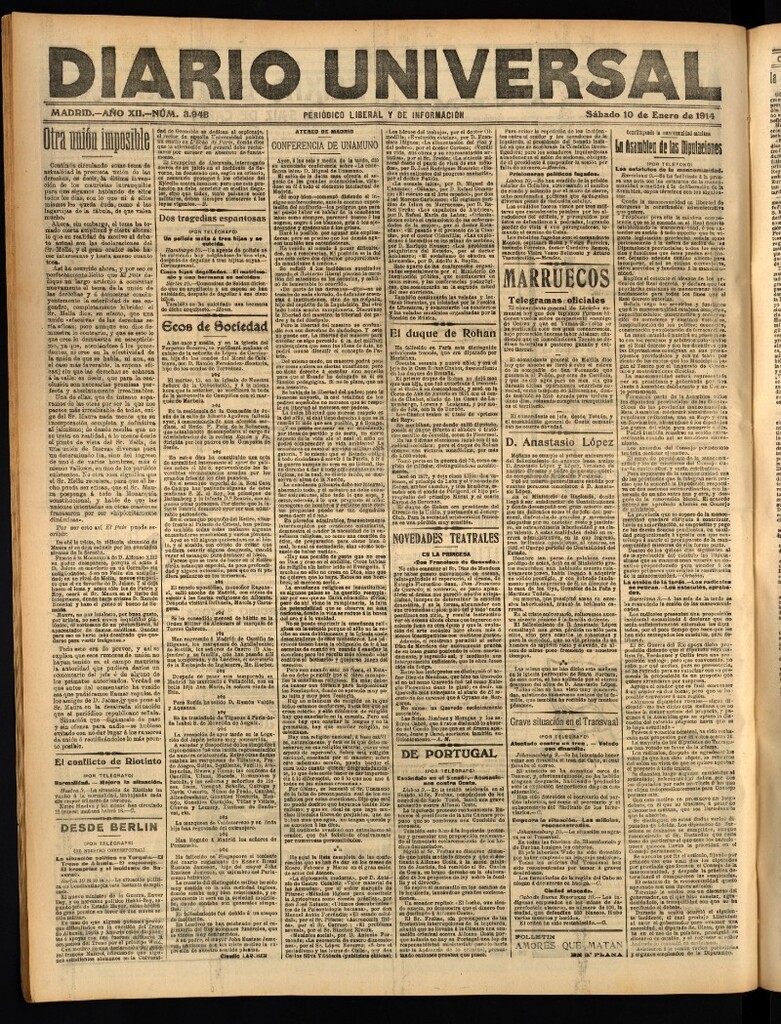 Miniatura de Diario Universal del 10 de enero de 1914