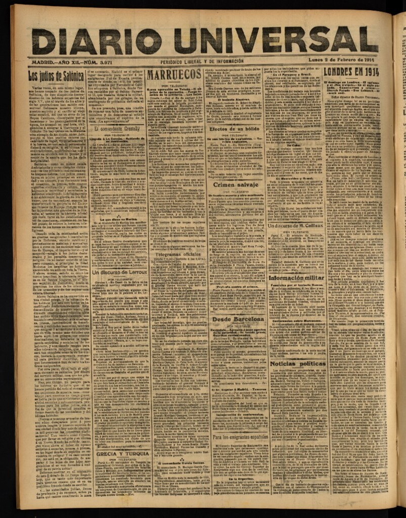 Miniatura de Diario Universal del 2 de febrero de 1914
