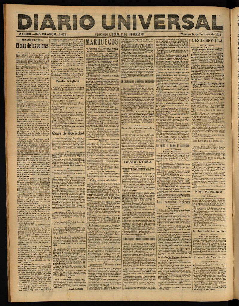 Miniatura de Diario Universal del 3 de febrero de 1914