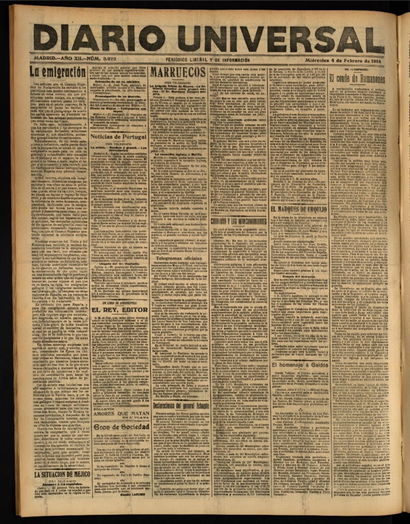Miniatura de Diario Universal del 4 de febrero de 1914