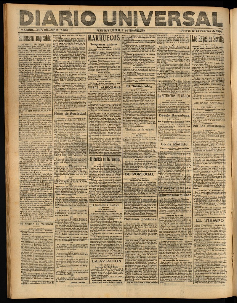 Miniatura de Diario Universal del 12 de febrero de 1914