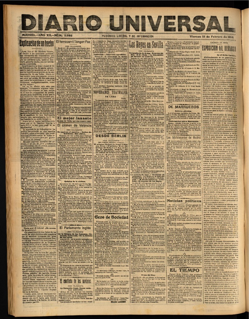 Miniatura de Diario Universal del 13 de febrero de 1914
