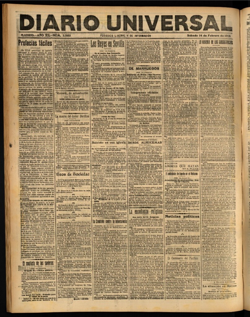 Miniatura de Diario Universal del 14 de febrero de 1914