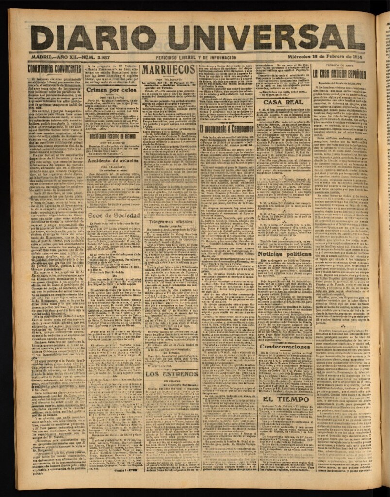 Miniatura de Diario Universal del 18 de febrero de 1914