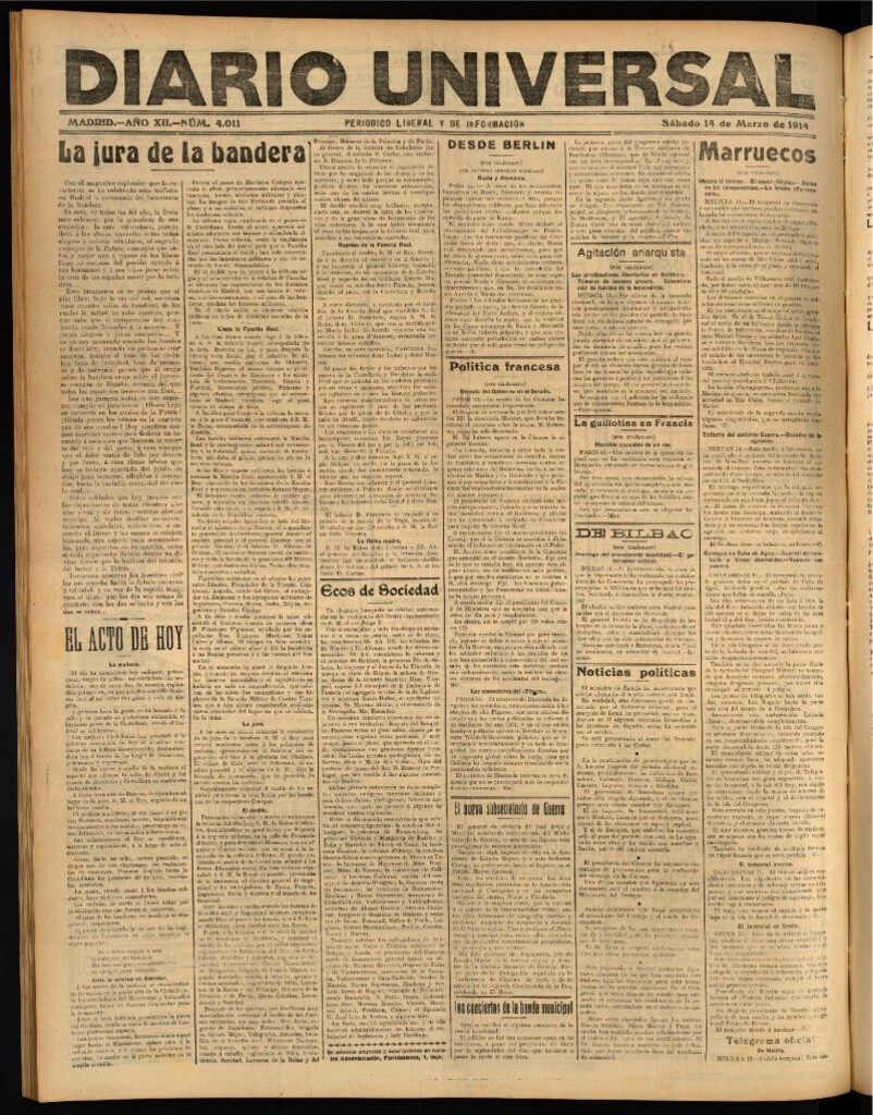 Miniatura de Diario Universal del 14 de marzo de 1914