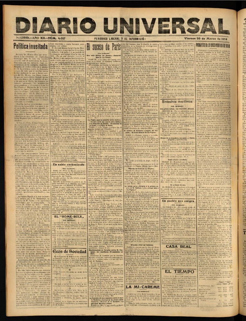 Miniatura de Diario Universal del 20 de marzo de 1914