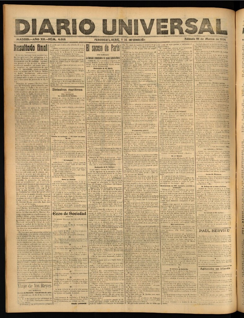 Miniatura de Diario Universal del 21 de marzo de 1914