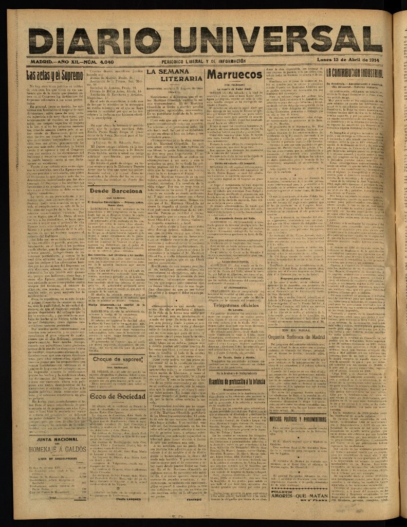 Miniatura de Diario Universal del 13 de abril de 1914