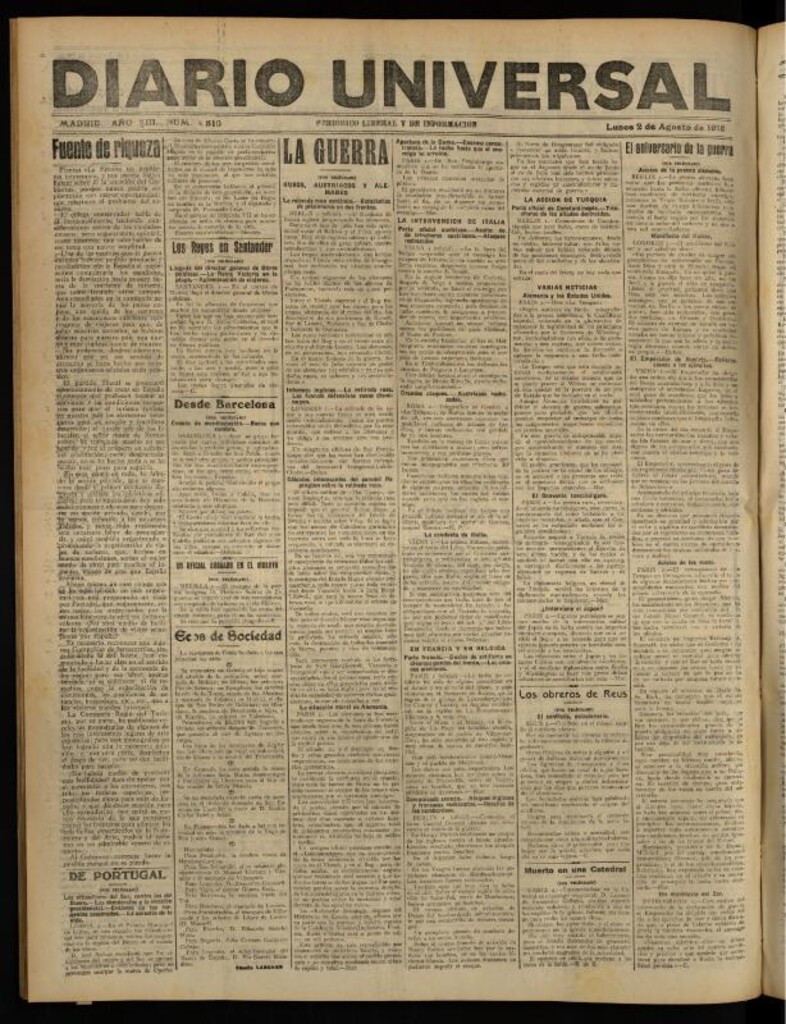 Miniatura de Diario Universal del 2 de agosto de 1915
