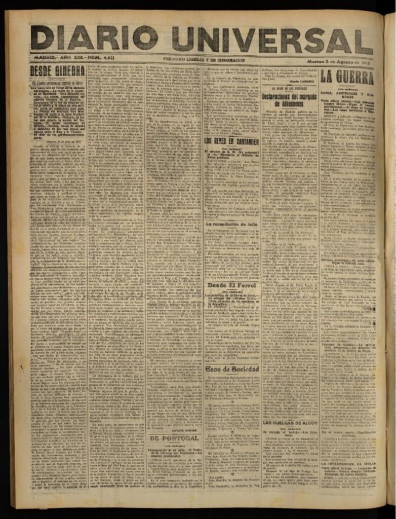 Miniatura de Diario Universal del 3 de agosto de 1915