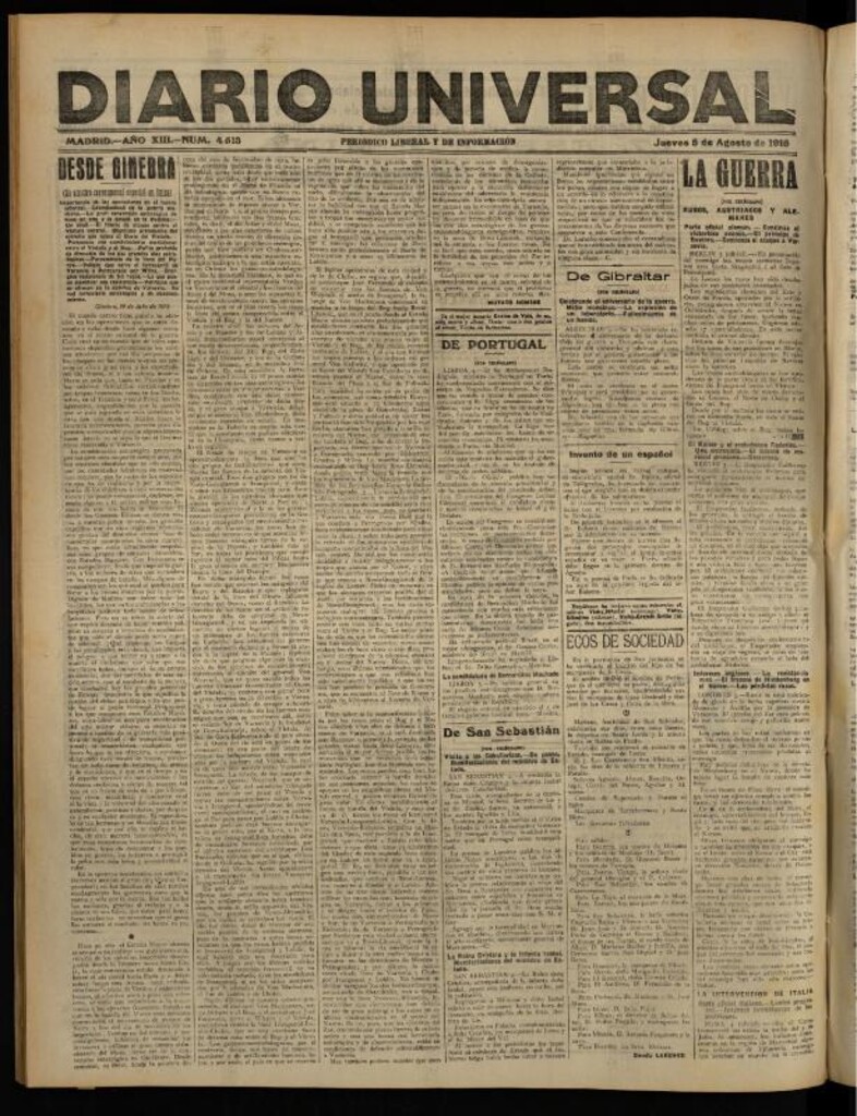 Miniatura de Diario Universal del 5 de agosto de 1915